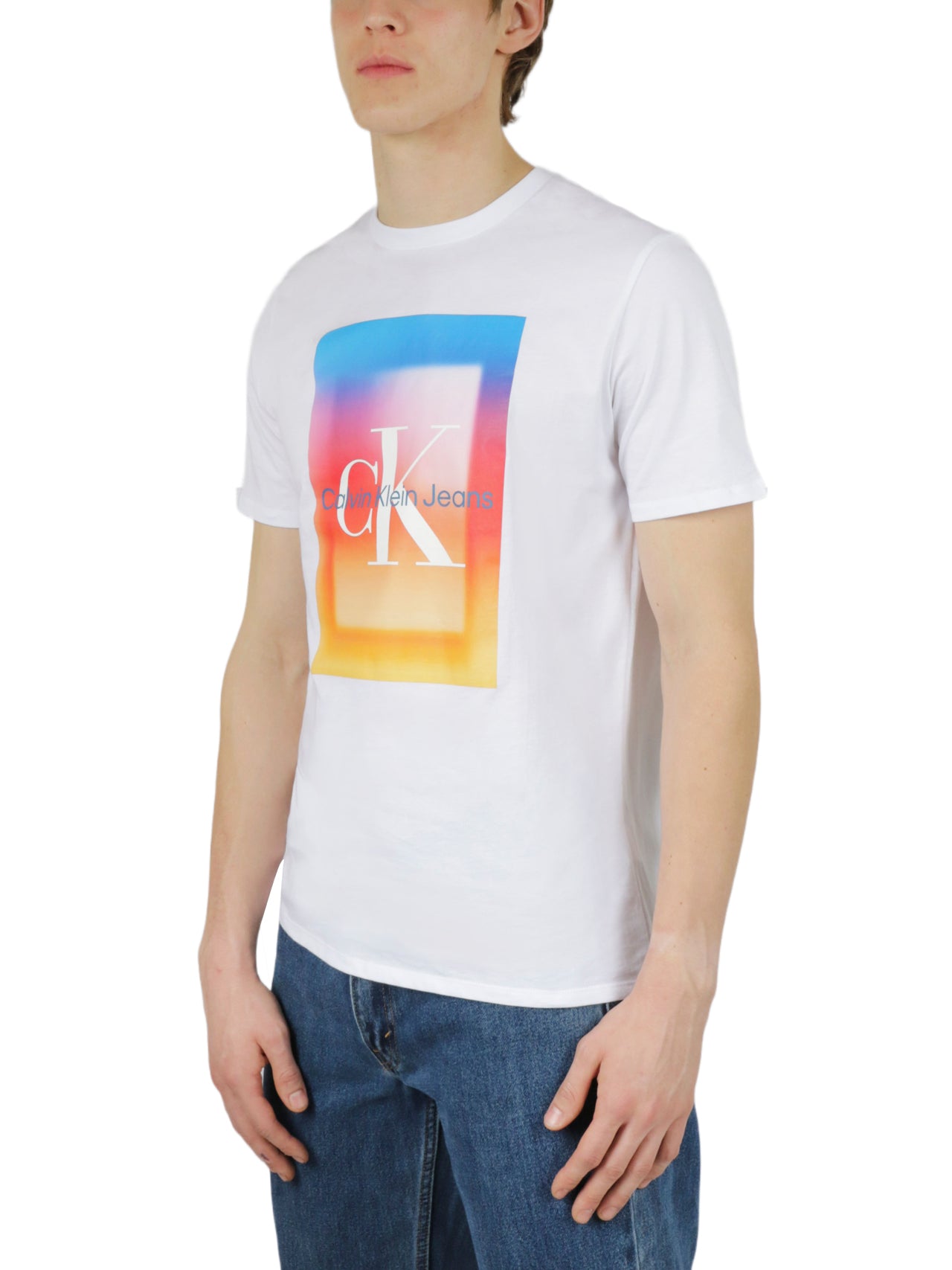  Calvin Klein Short Sleeves Vibrant Block Tee - Brilliant White - Bonton