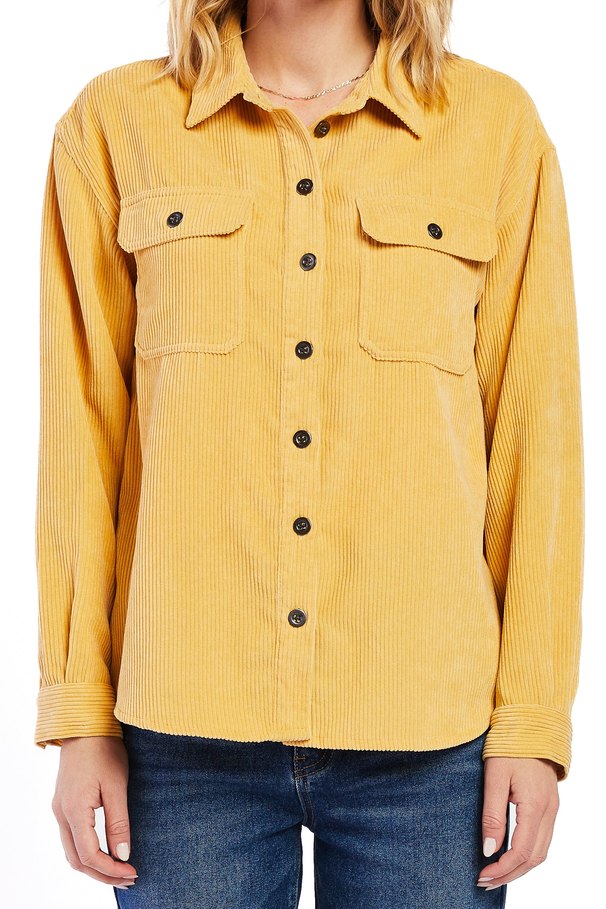  Carmele Long Sleeve Button Down Corduroy Jacket - Oyster - Bonton