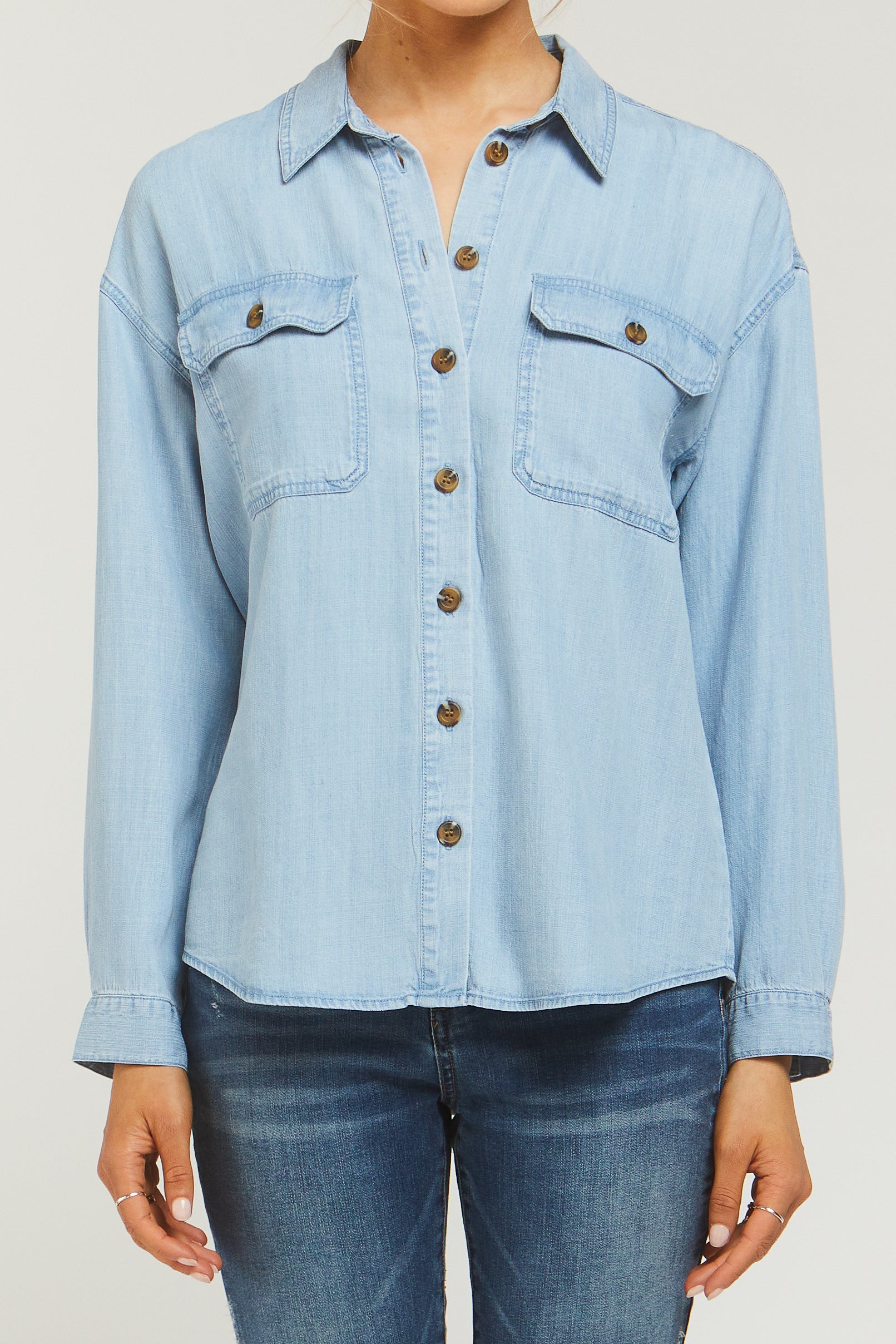  Carmele Long Sleeve Button Down Shirt - California Sky - Bonton