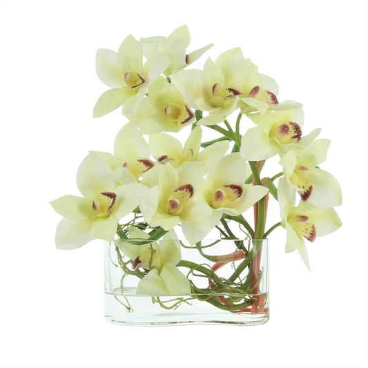 Cymbidium Orchid with Vine in a Glass Vase