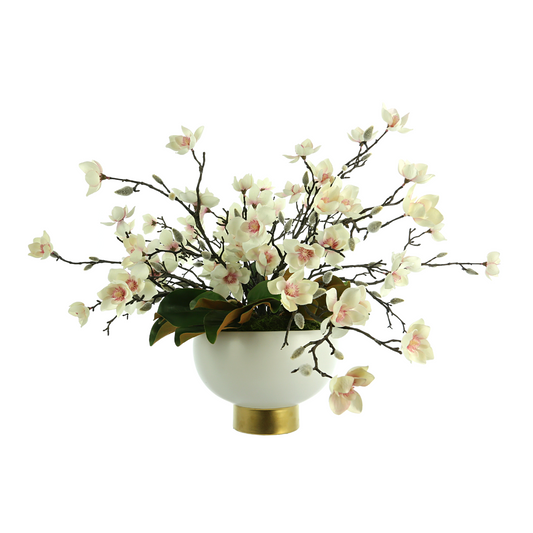 Butterfly Magnolia and Magnolia Leaves Arranged in a Round Vase