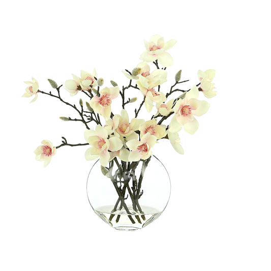 Butterfly Magnolia Floral Arrangement in a Clear Glass Vase