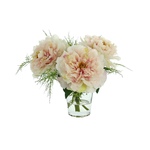 Peony and Fern Arranged in a Clear Glass Vase