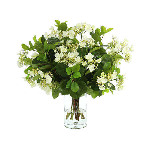 Budding Hydrangea Floral Arrangement In Glass Vase with Bubble