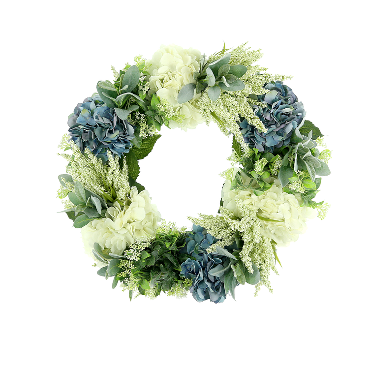 24'' Grapevine Wreath with Hydrangea, Lamb's Ear and Heather