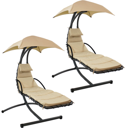 Hanging Chaise Floating Lounge Chair with Canopy Umbrella and Arc Stand