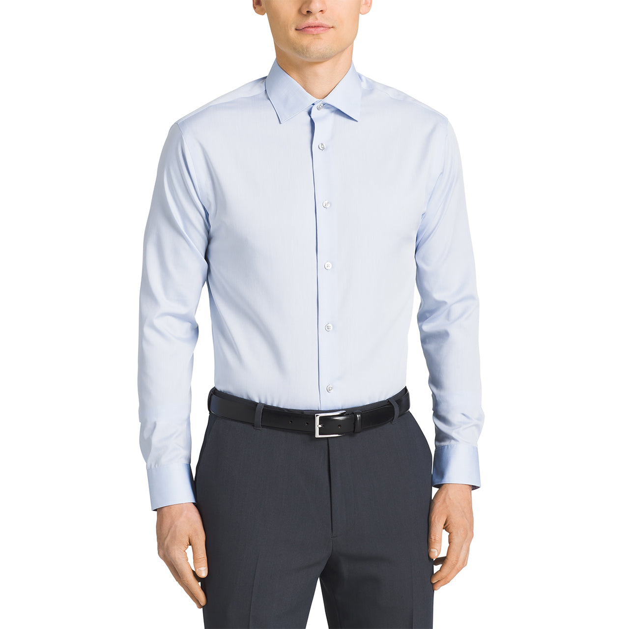  Calvin Klein Calvin Klein Steel Regular Fit Non Iron Broadcloth Solid Dress Shirt - Blue - Bonton