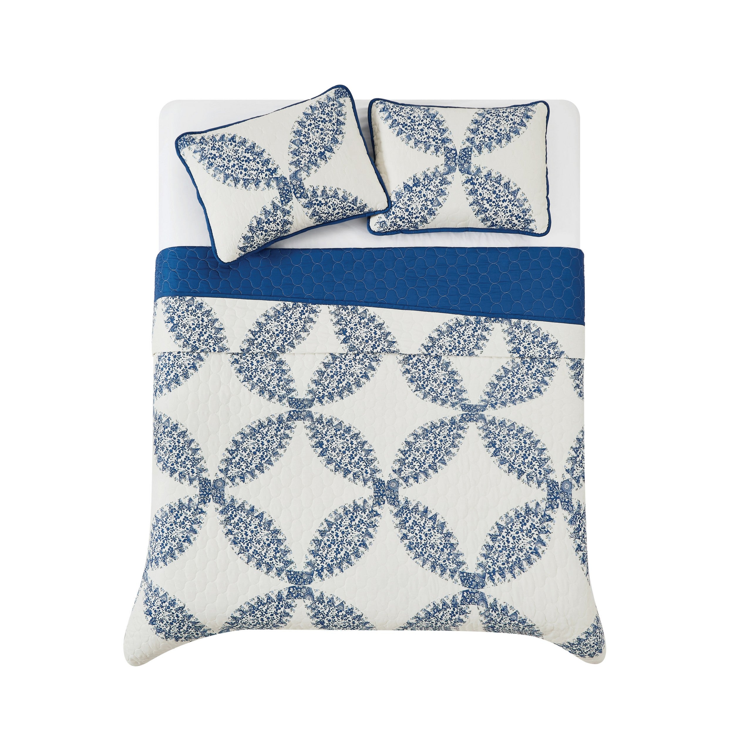  Cannon Abigail Quilt Set - Cream and Blue - Bonton