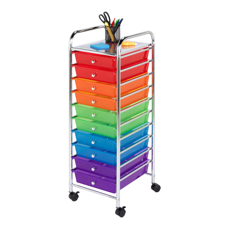 Multi-Color 10-Drawer Rolling Cart