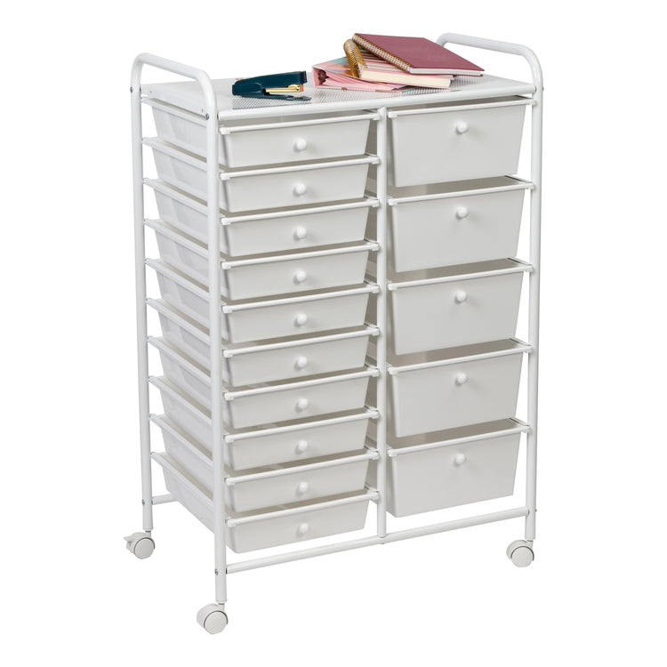 White Metal 15-Drawer Rolling Storage Cart