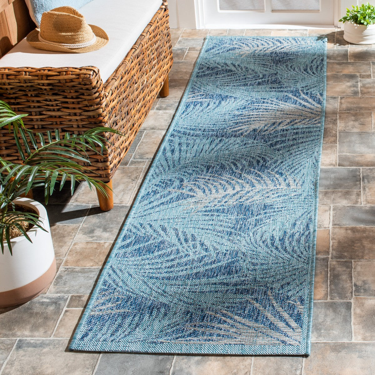  Safavieh Courtyard 8557 Indoor / Outdoor Rug - Aqua / Navy - Bonton