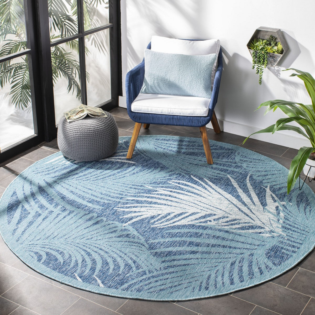  Safavieh Courtyard 8557 Indoor / Outdoor Rug - Aqua / Navy - Bonton