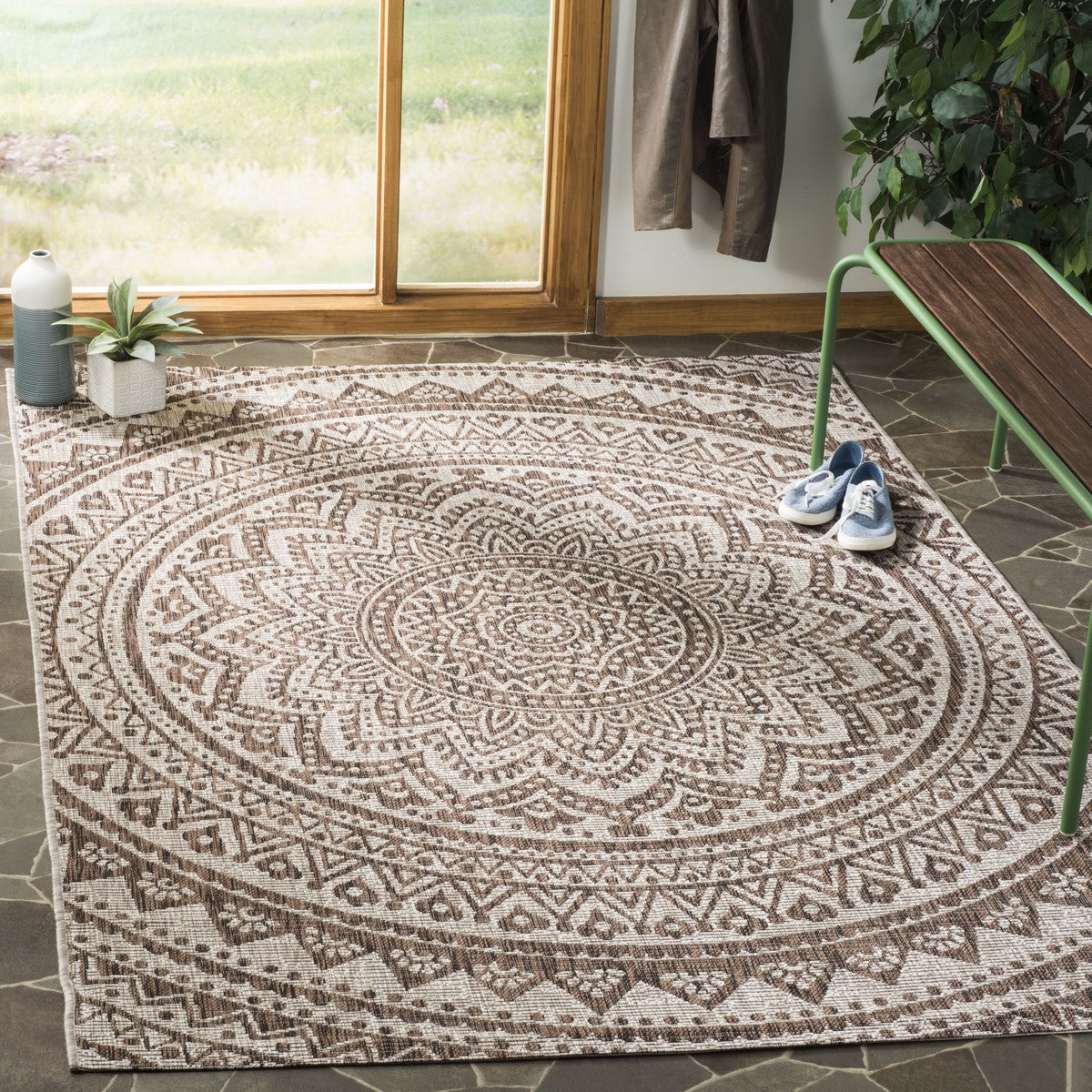  Safavieh Courtyard 8734 Indoor / Outdoor Rug - Ivory / Fuchsia - Bonton