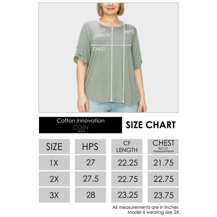 Rolled Tab Sleeve Top in Plus Size