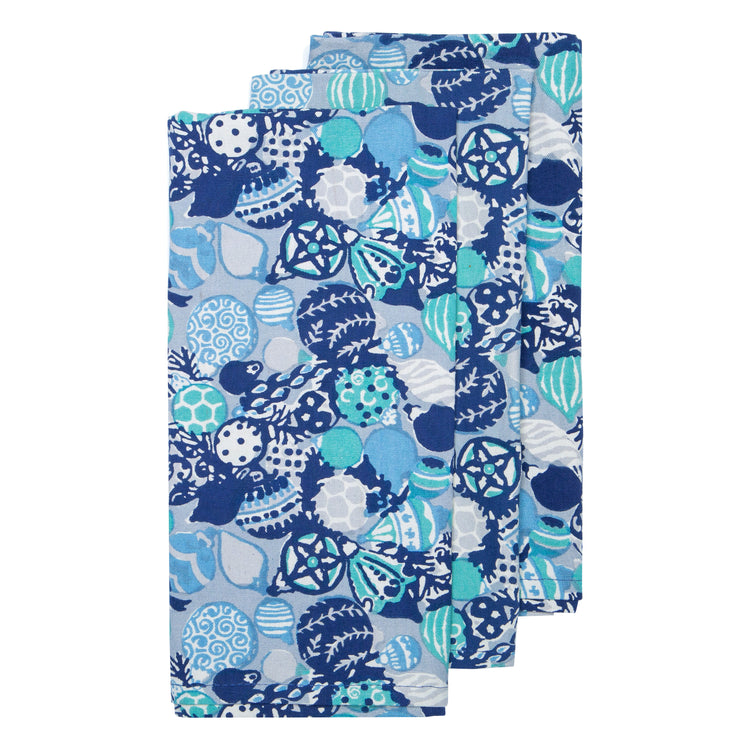 Ornaments Blue and White Tea Towels Set of 3