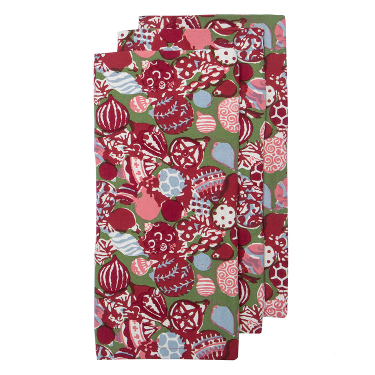Ornaments Green and Red Tea Towels Set of 3