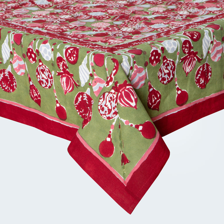 Ornaments Green and Red Tablecloth Square