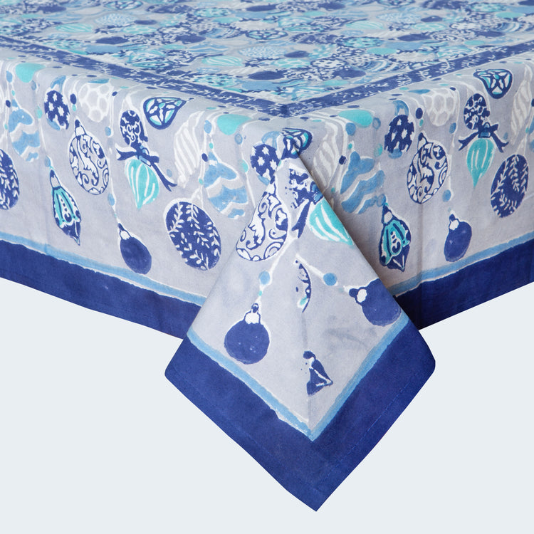 Ornaments Blue & White Tablecloth Round