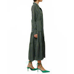 Zamara Tie Neck Long Sleeve Tier Maxi Dress