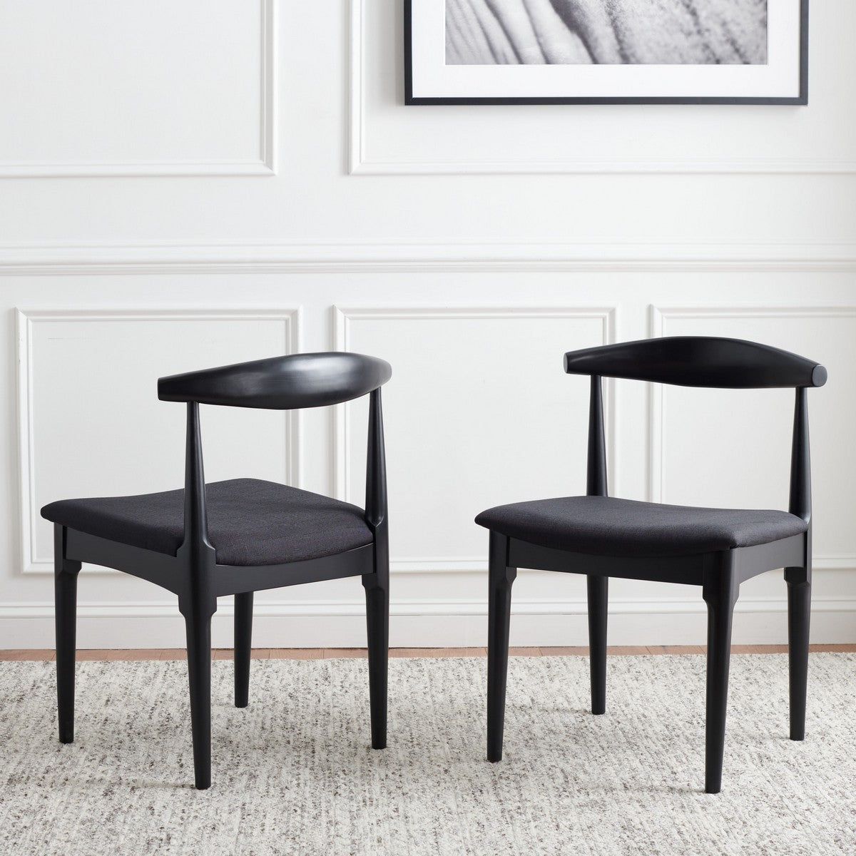  Safavieh Lionel Retro Dining Chair Set of 2 - Black Body / Black Cushion - Bonton