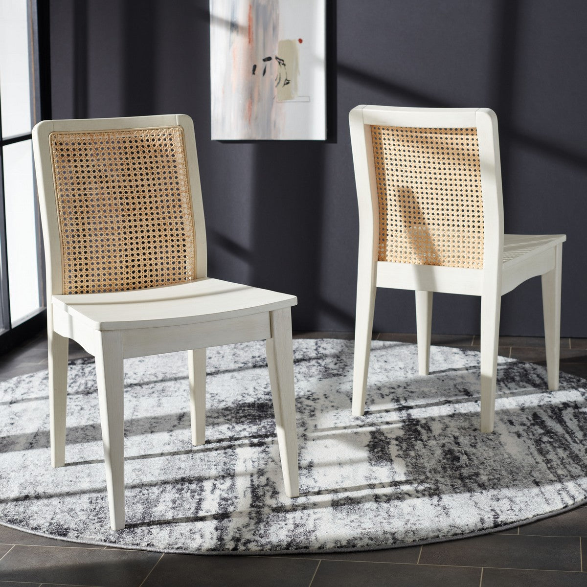  Safavieh Benicio Rattan Dining Chair Set of 2 - White / Natural - Bonton