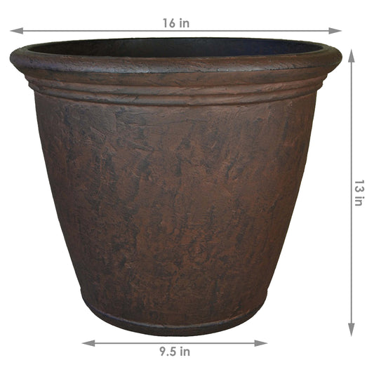 Anjelica Polyresin Outdoor/Indoor Unbreakable Double-Walled UV-Resistant Flower Pot Planter - 15.25" Diameter - Rust Pack of 4