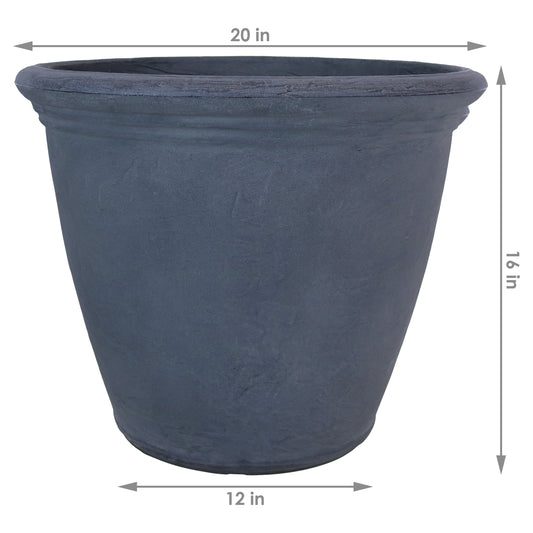 Indoor/Patio, Garden, or Porch Weather-Resistant Double-Walled Anjelica Flower Pot Planter - 20" - Sable Finish