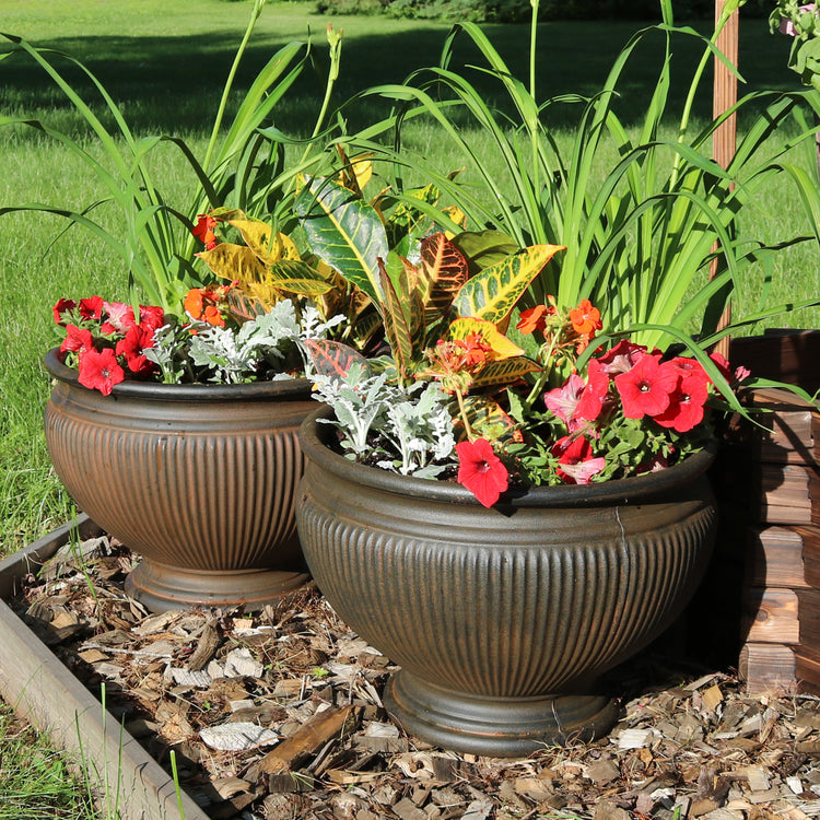 Weather-Resistant Double-Walled Elizabeth Ribbed Urn Flower Pot Planter - 15"
