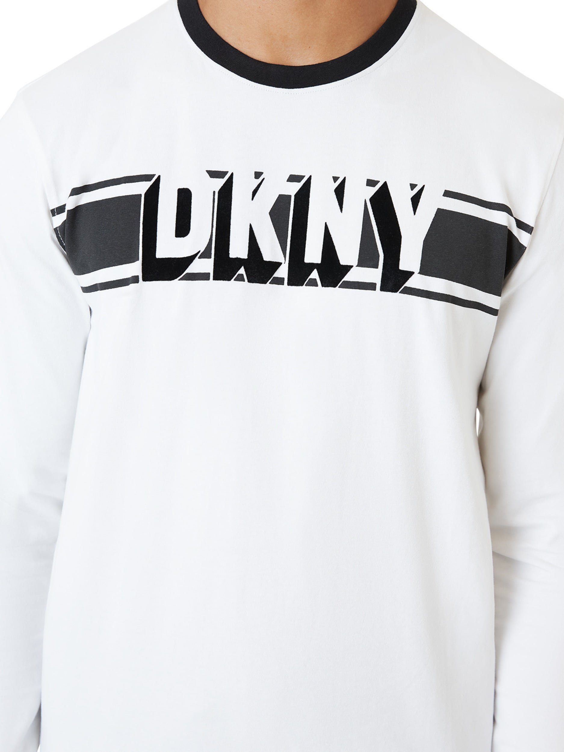  DKNY Black Shadow Long Sleeve Tee - White - Bonton