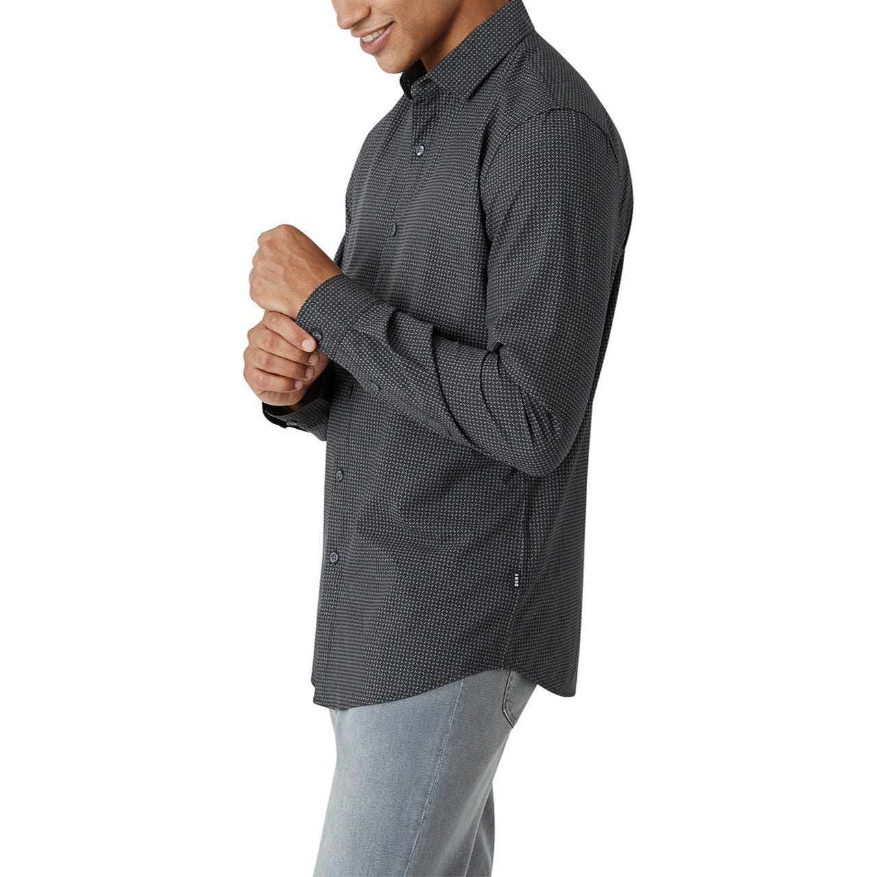  DKNY Walden Button Front Long Sleeve Shirt - Black - Bonton