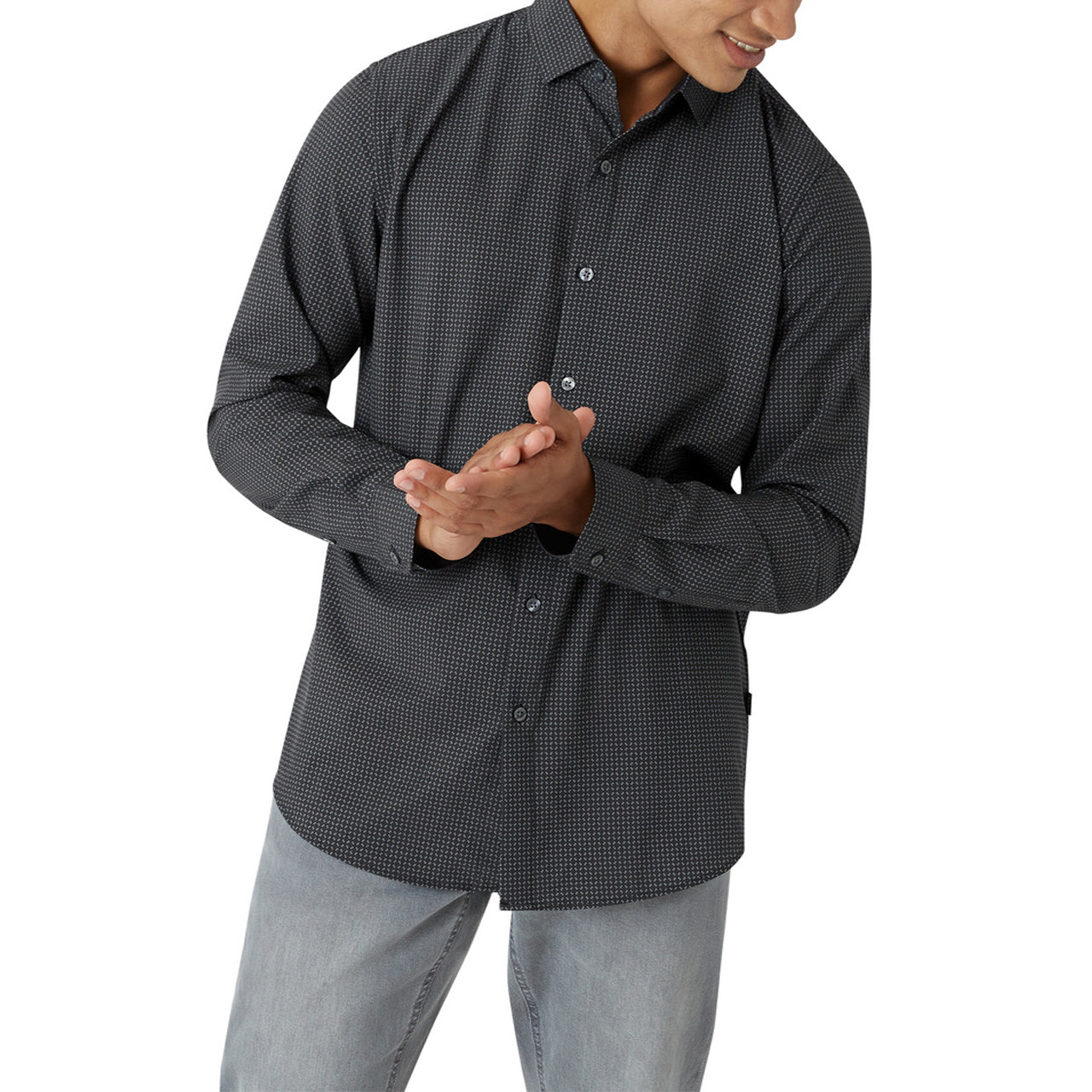 DKNY Walden Button Front Long Sleeve Shirt - Black - Bonton