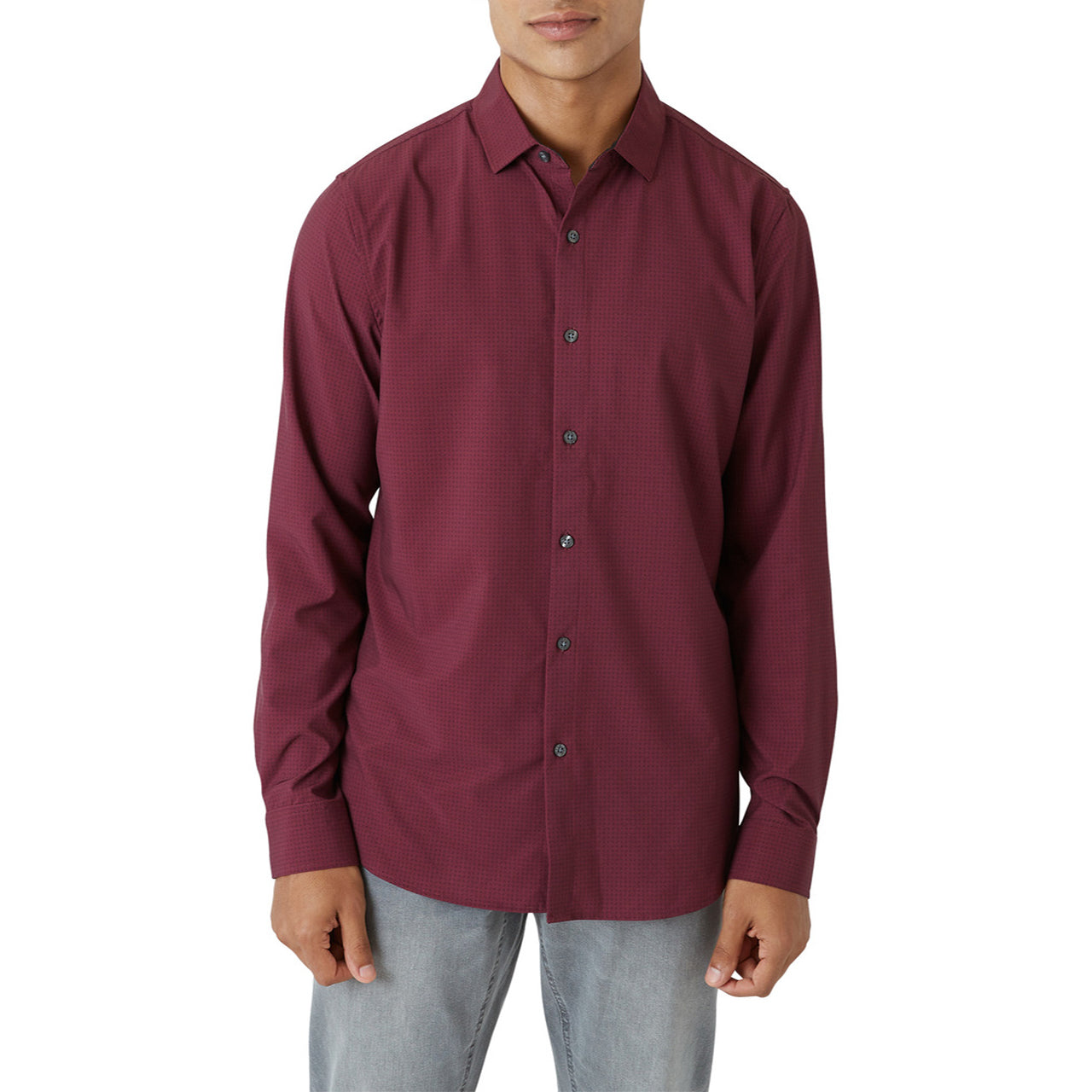  DKNY Walden Button Front Long Sleeve Shirt - Black - Bonton