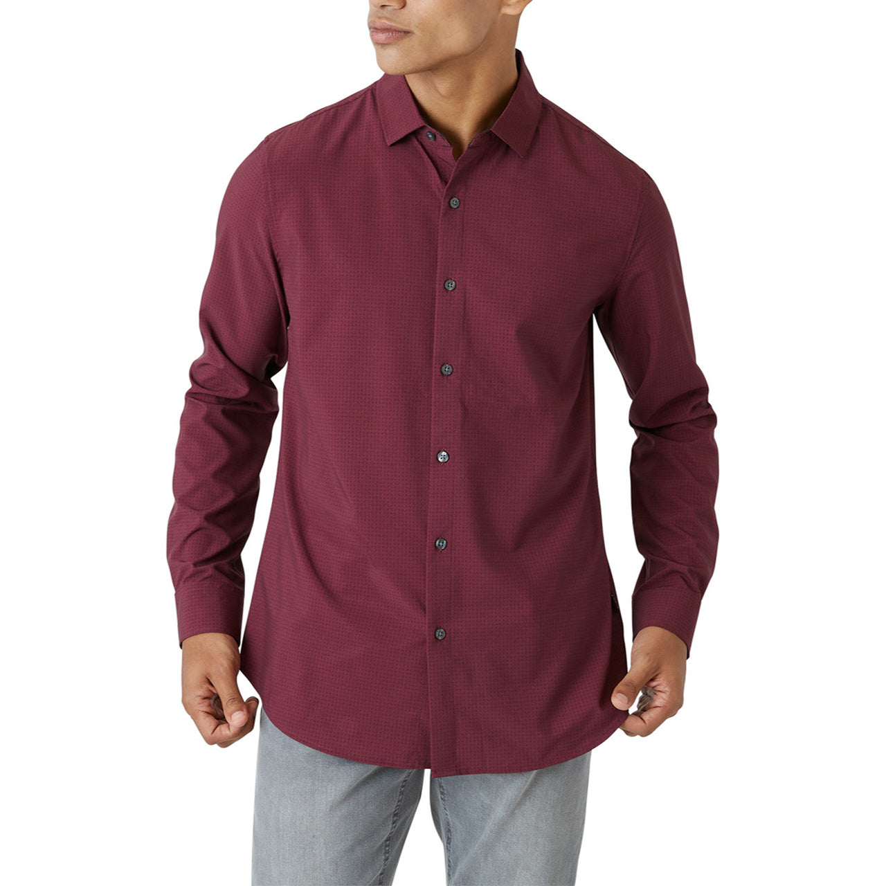  DKNY Walden Button Front Long Sleeve Shirt - Black - Bonton