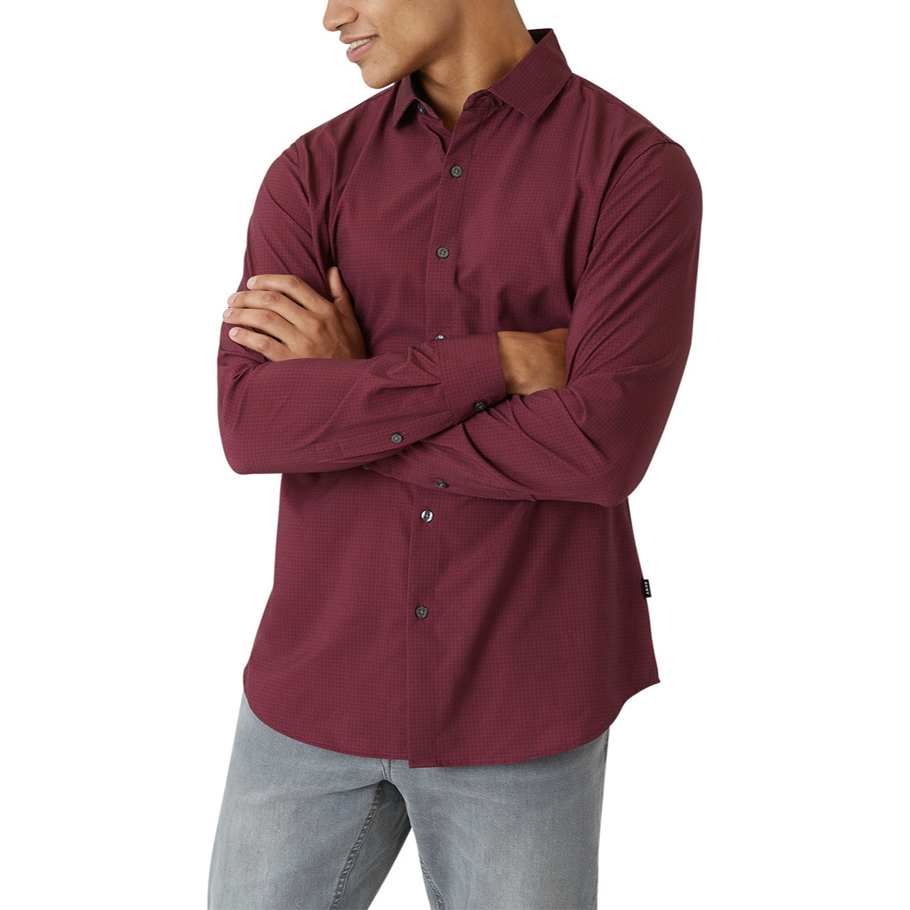  DKNY Walden Button Front Long Sleeve Shirt - Black - Bonton