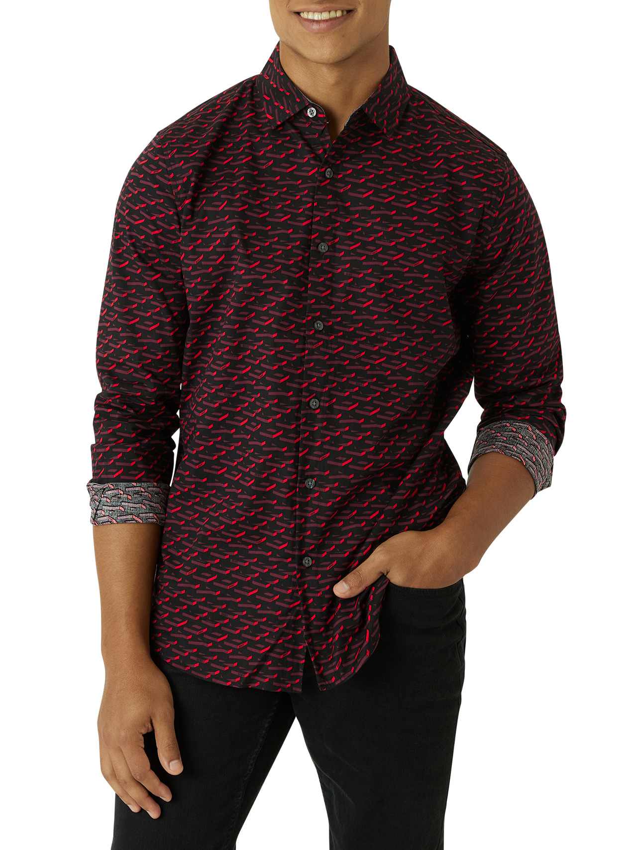  DKNY Burnett Long Sleeve Woven Shirt - Red - Bonton