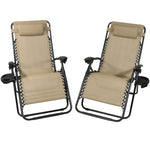 Oversized Folding Fade-Resistant XL Zero Gravity Lounge Chairs with Pillow and Cup Holder 2-Pack