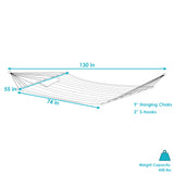 Large Two-Person Quilted Fabric Hammock with Spreader Bars and Detachable Pillow - 450 lb Weight Capacity