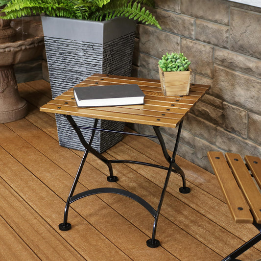 Chestnut Wood Folding Square Patio Accent Side Table, 20"