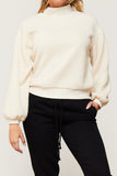 Domino Long Sleeve Pullover Top Ribbed Cuff Hem And Mock Neck