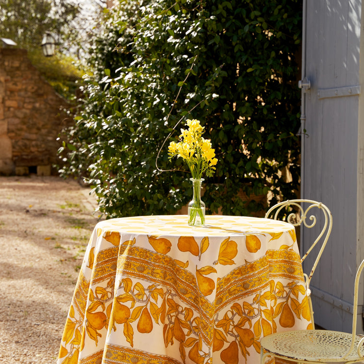 Orchard Pear Mustard/Grey Tablecloth Square