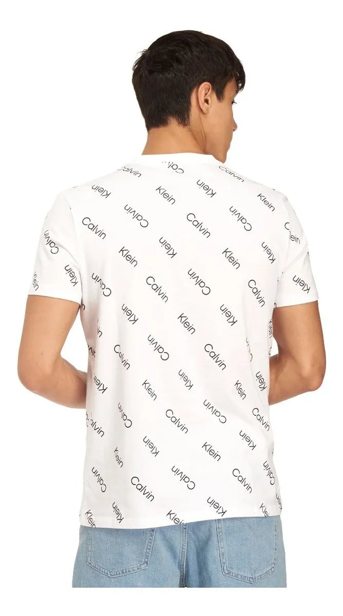  Calvin Klein Short Sleeves Iconic Allover Print Tee - Brilliant White - Bonton