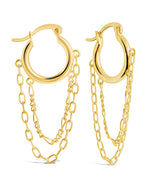 Hollow Hooped Earrings with Chain Dangles
