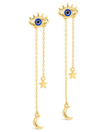 Jacket Earrings with Dangling Moon and Star Charms