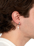 Men's Dangle Cross Hoop Earrings
