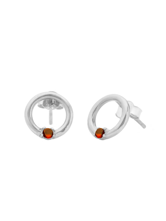 Custom Silver Circle Birthstone Stud Earrings 1