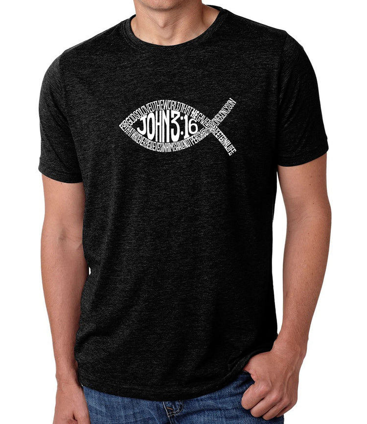 Premium Blend Word Art T-shirt - John 3:16 Fish Symbol