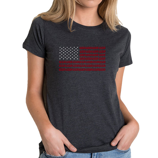LA Pop Art Women's Premium Blend Word Art T-shirt - USA Flag