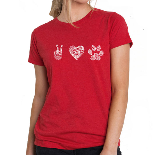 LA Pop Art Women's Premium Blend Word Art T-shirt - Peace Love Dogs