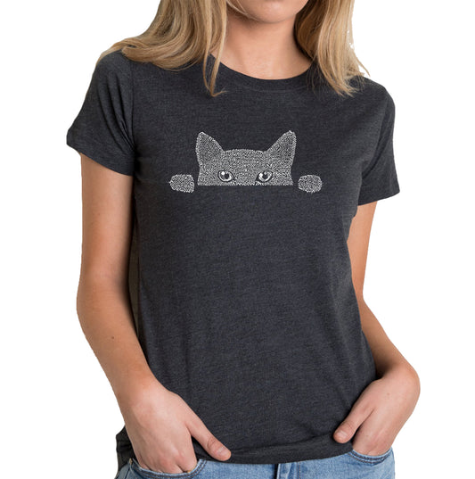 LA Pop Art Women's Premium Blend Word Art T-Shirt - Peeking Cat