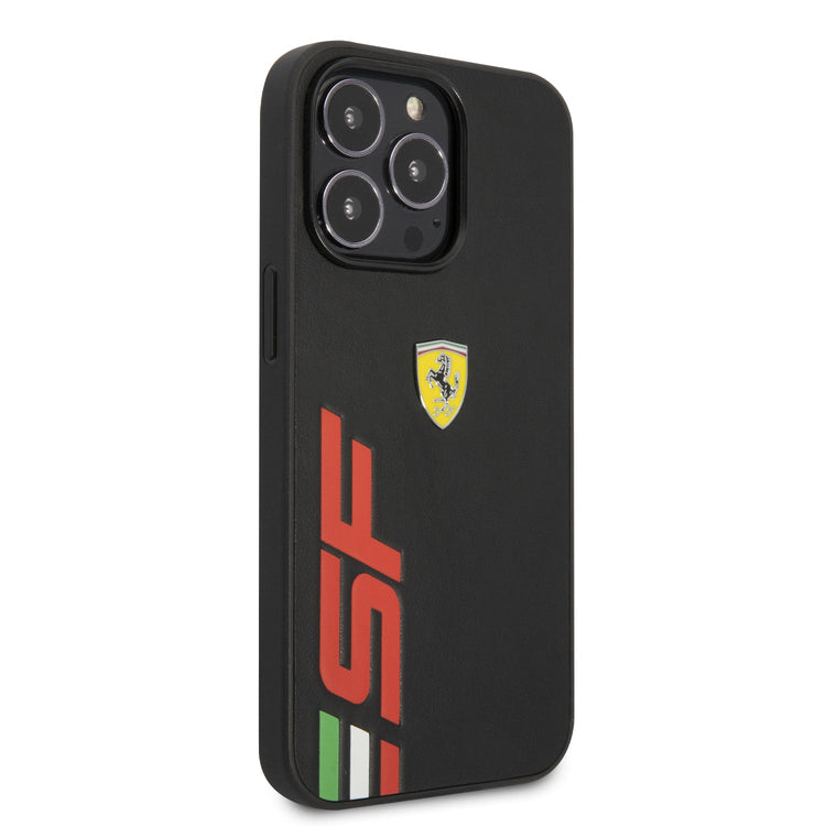 iPhone 14 Pro - Leather Black Case Printed Big Sf Logo - Ferrari2